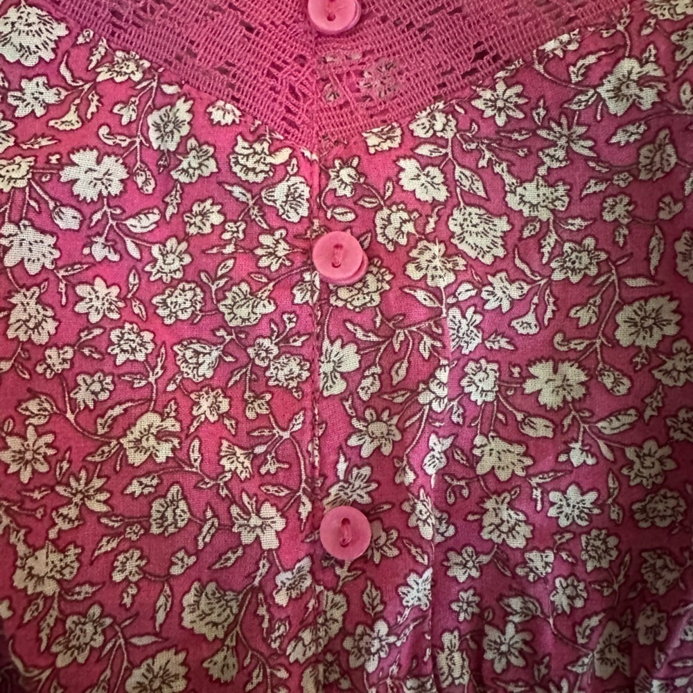 American Eagle Outfitters pink floral smocked boho top‎ NWT XL milkmaid Cottage - Picture 9 of 10